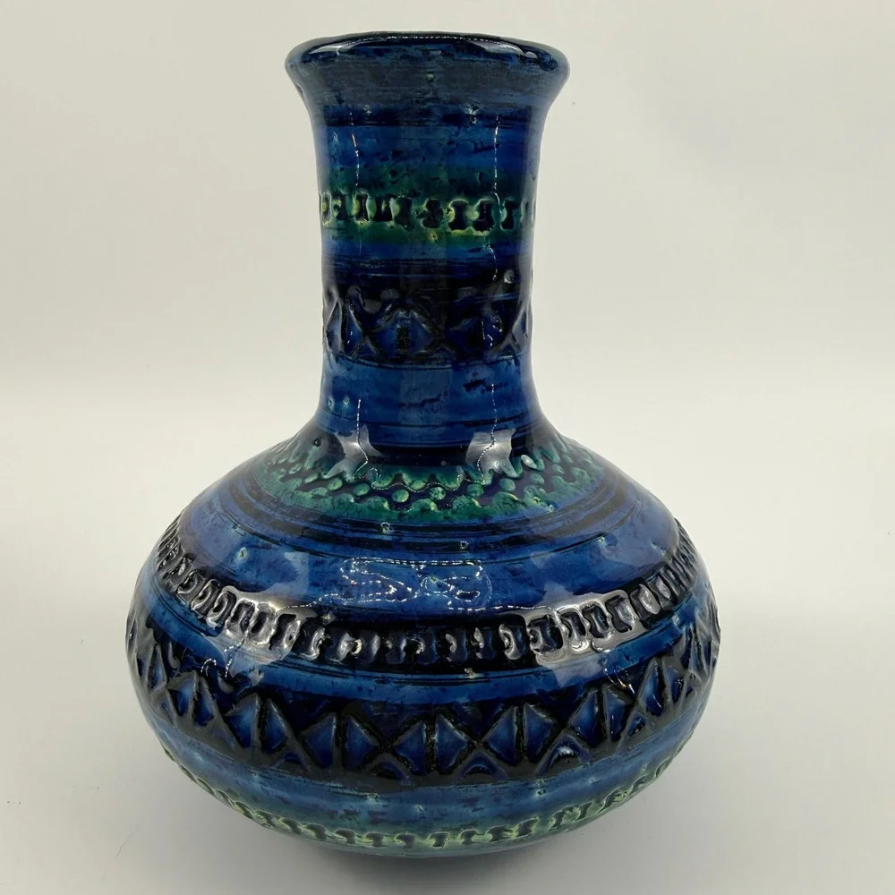 Bitossi Rimini Blue Squat Onion Vase Aldo Londi Italy MCM 6.5